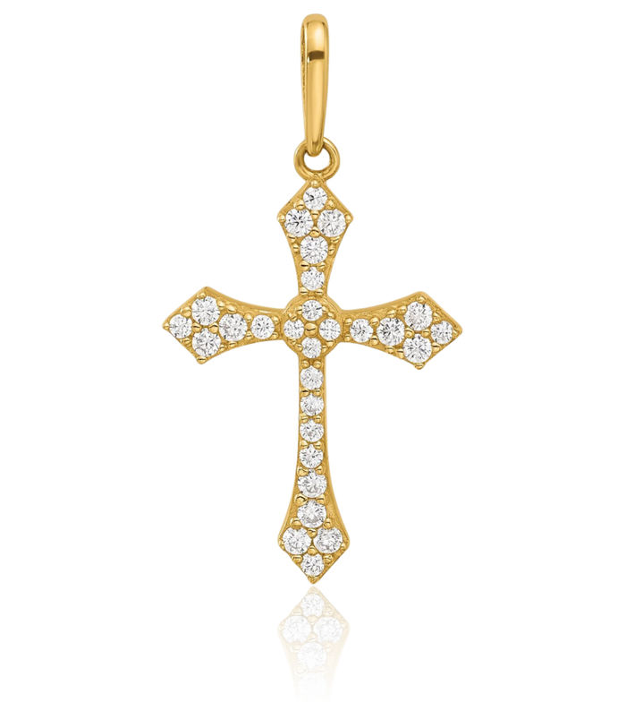 14K Solid Yellow Gold Cubic Zirconia CZ Passion Holy Cross Necklace Religious Chain Pendant Jesus Christ Charm