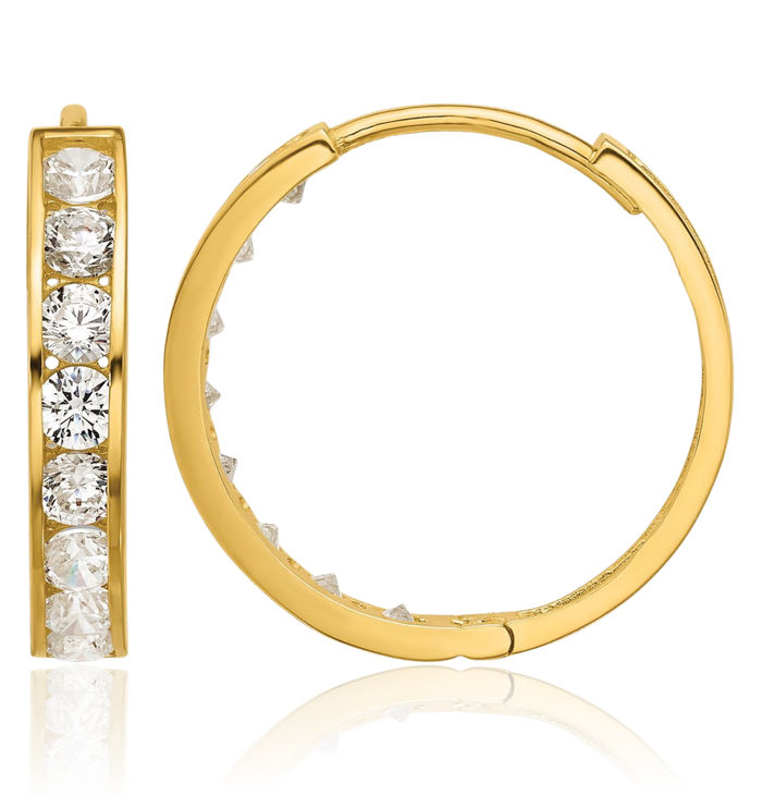 14K Solid Yellow Gold Cubic Zirconia CZ Round Hoop Earrings
