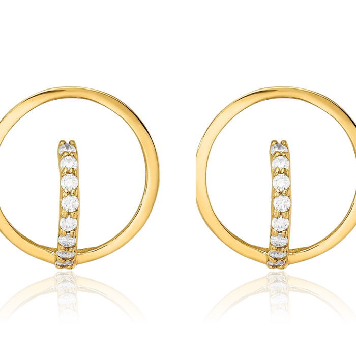 14K Solid Yellow Gold Cubic Zirconia CZ Circle Round Huggie Small Hoop Drop Dangle Earrings