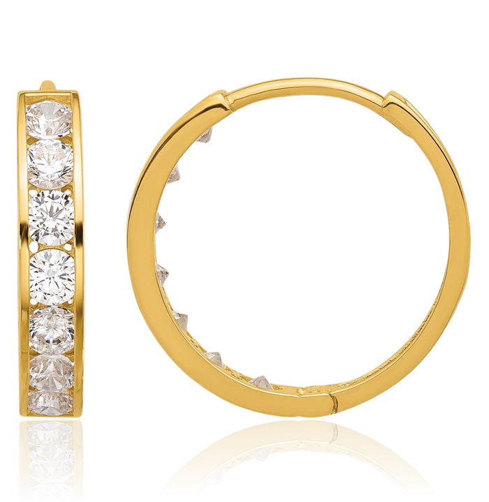 14K Solid Yellow Gold Cubic Zirconia CZ Round Small Hoop Earrings
