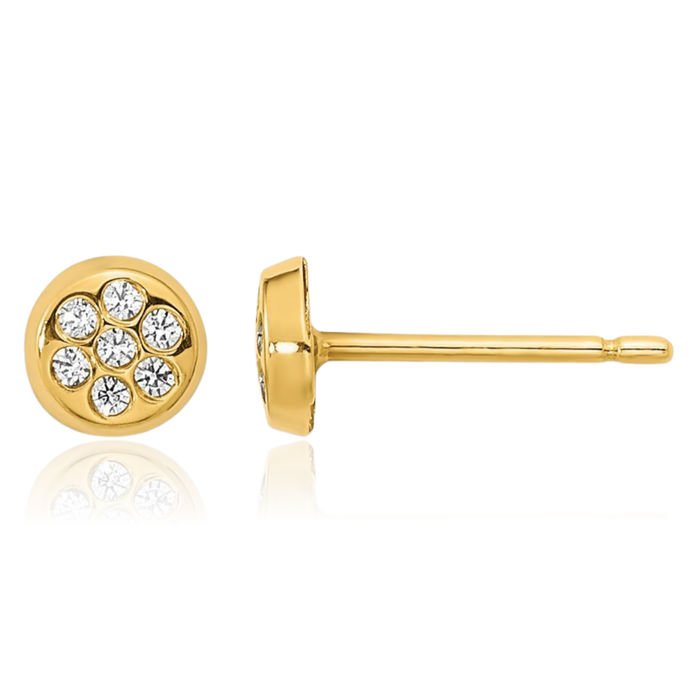 14K Solid Yellow Gold Cubic Zirconia CZ Circle Round Stud Earrings