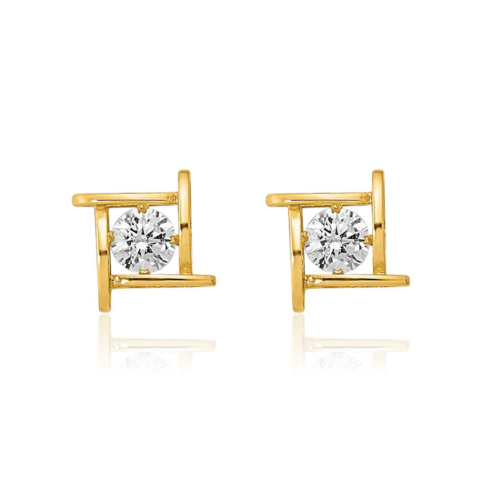 14K Solid Yellow Gold Cubic Zirconia CZ Square Stud Earrings