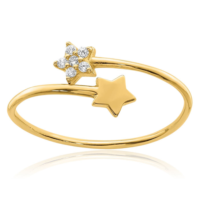 14K Solid Yellow Gold Cubic Zirconia CZ Star Ring