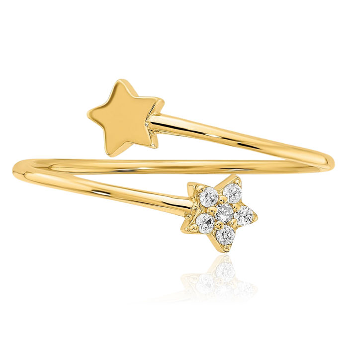 14K Solid Yellow Gold Cubic Zirconia CZ Star Ring