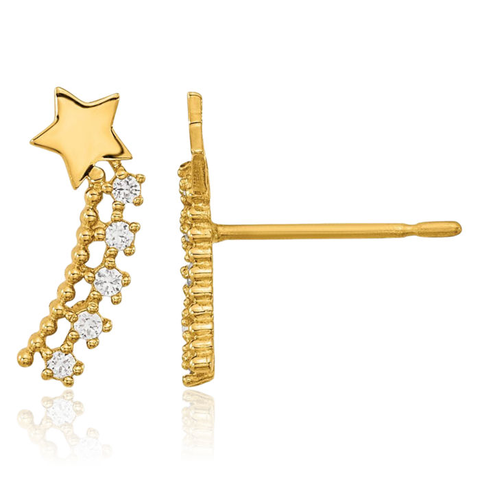 14K Solid Yellow Gold Cubic Zirconia CZ Star Stud Earrings