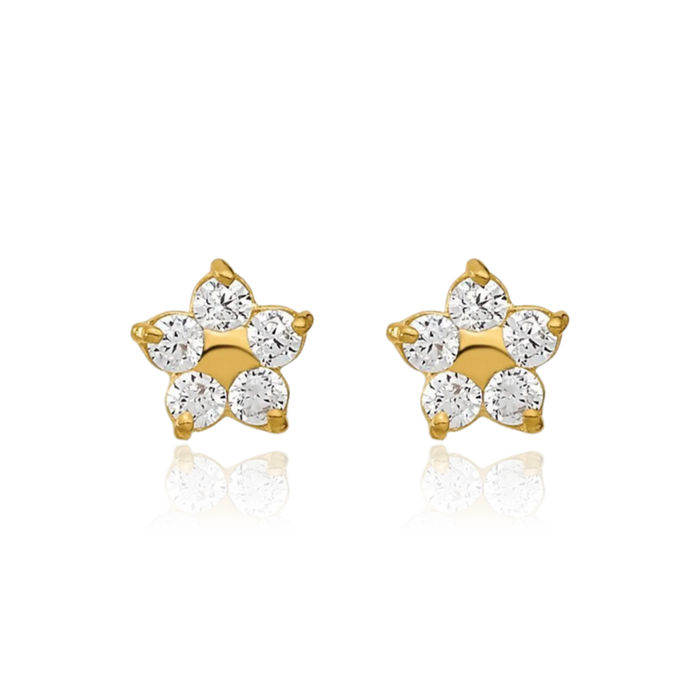 14K Solid Yellow Gold Cubic Zirconia CZ Star Stud Earrings