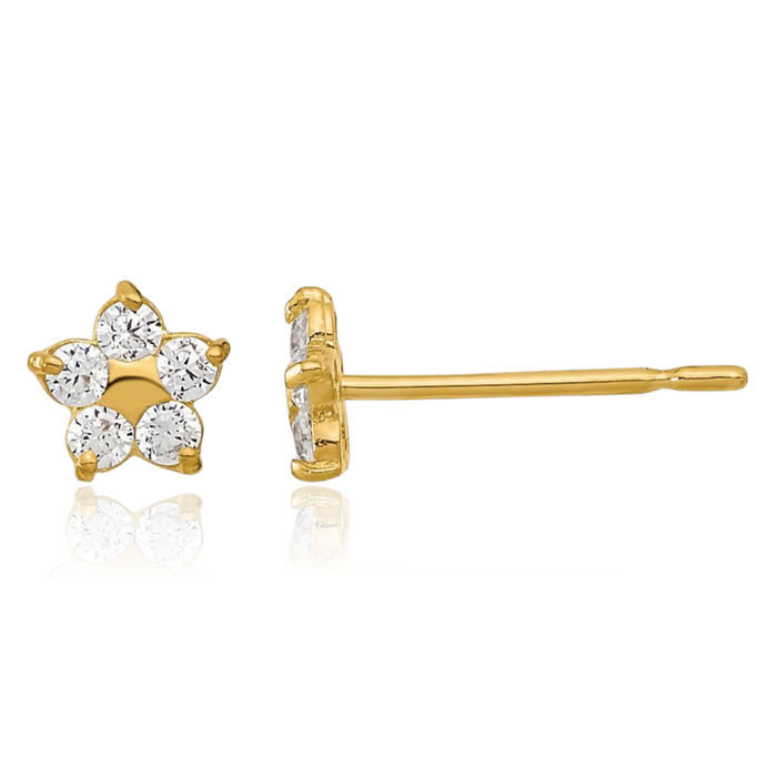 14K Solid Yellow Gold Cubic Zirconia CZ Star Stud Earrings