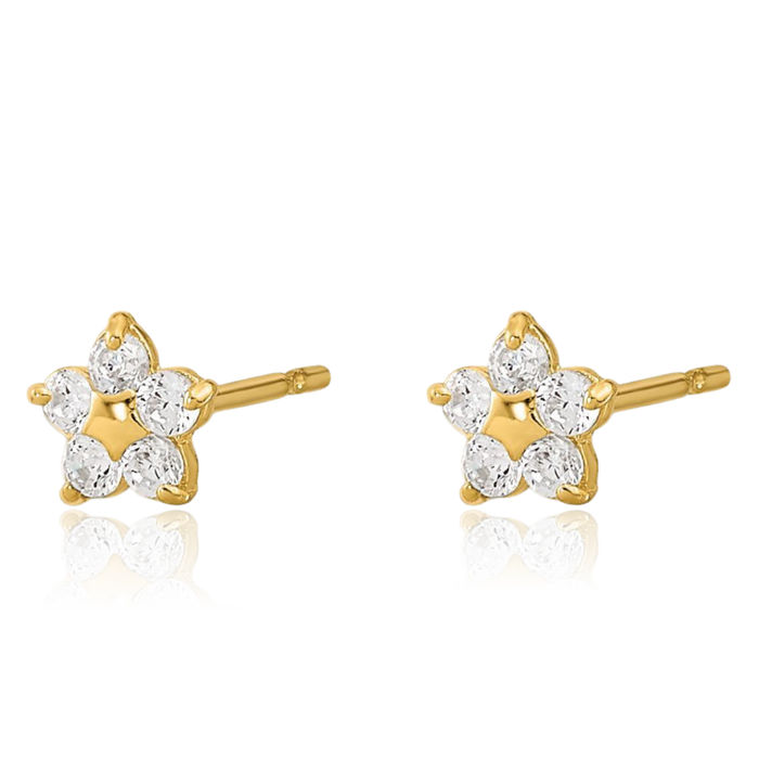 14K Solid Yellow Gold Cubic Zirconia CZ Star Stud Earrings