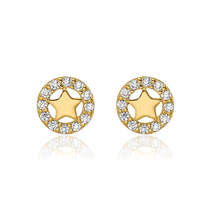 14K Solid Yellow Gold Cubic Zirconia CZ Star Stud Earrings