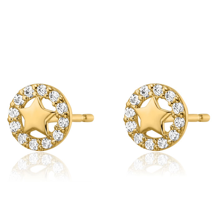 14K Solid Yellow Gold Cubic Zirconia CZ Star Stud Earrings