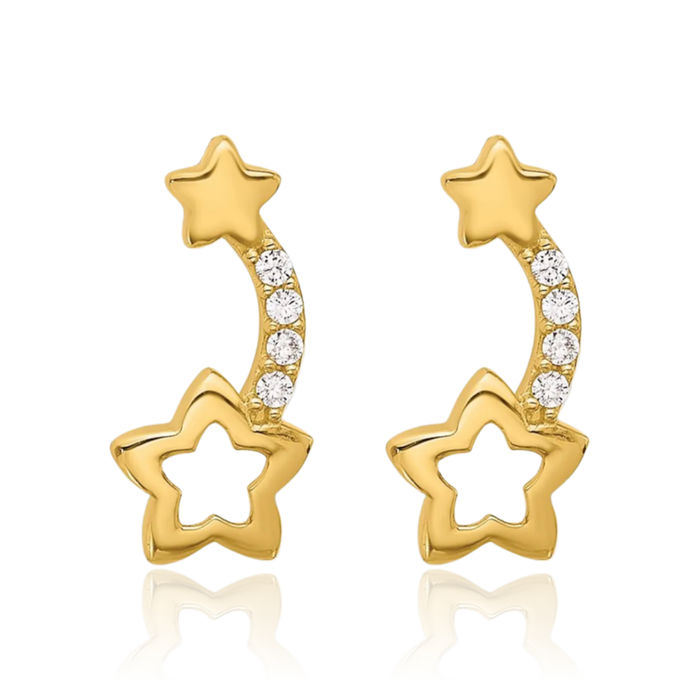 14K Solid Yellow Gold Cubic Zirconia CZ Stars Stud Earrings