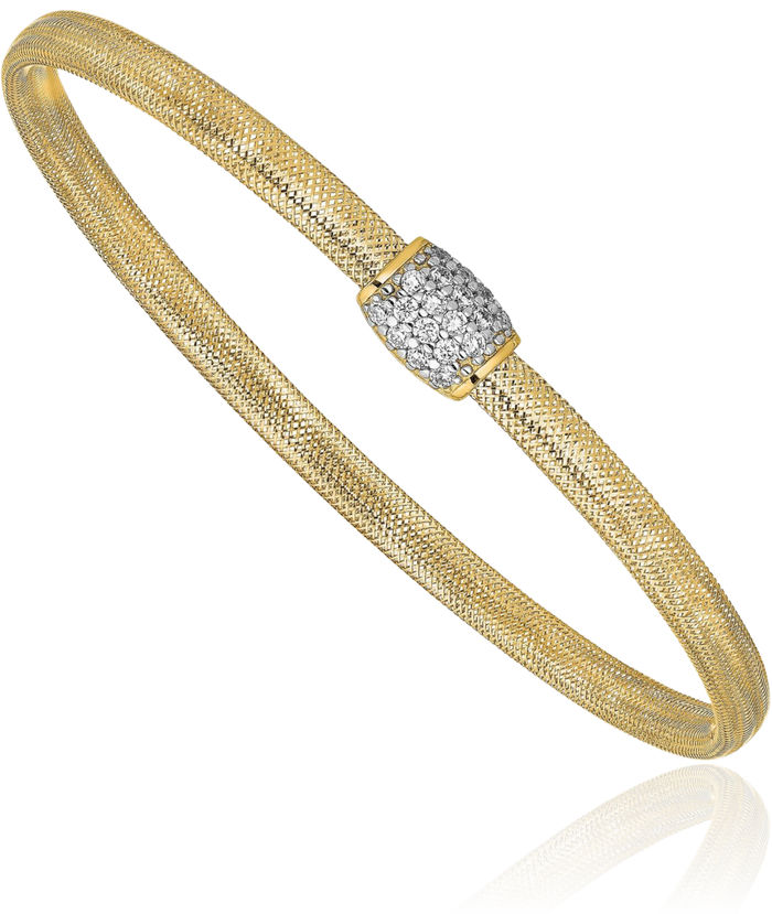 14K Solid Yellow Gold Cubic Zirconia CZ Stretch Bangle Bracelet