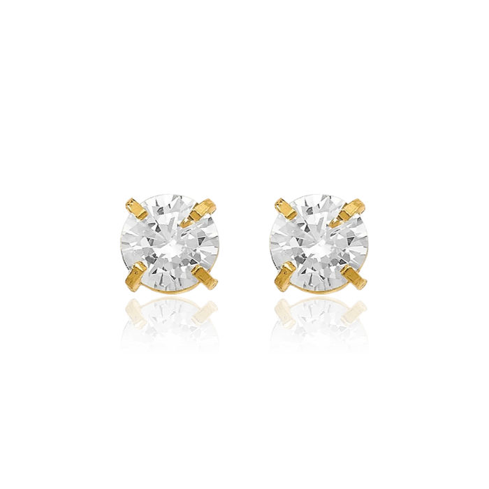 14K Solid Yellow Gold Cubic Zirconia CZ Stud 4mm Earrings