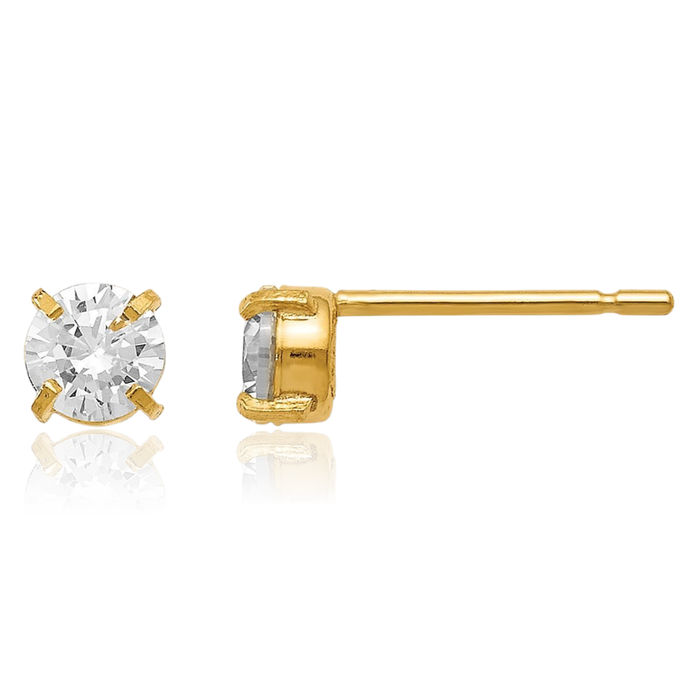 14K Solid Yellow Gold Cubic Zirconia CZ Stud 4mm Earrings