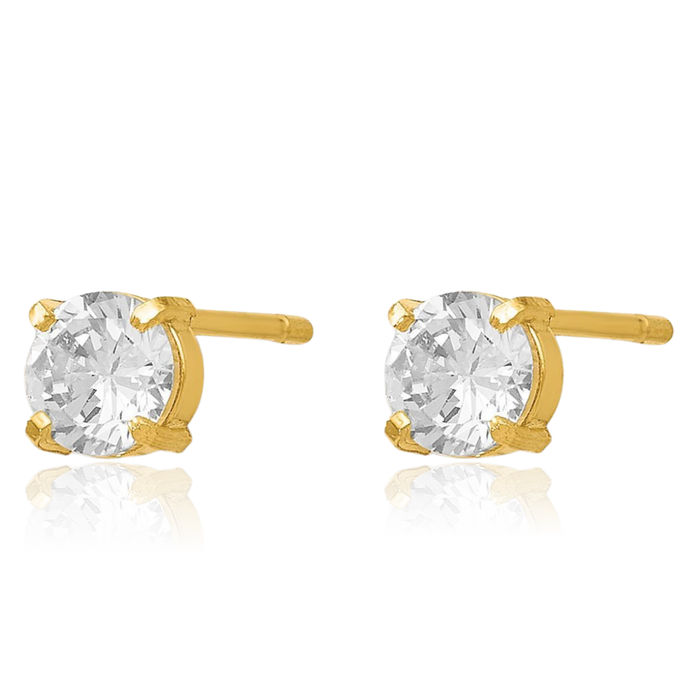 14K Solid Yellow Gold Cubic Zirconia CZ Stud 4mm Earrings