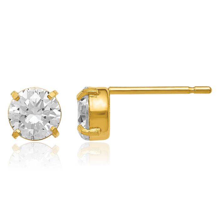 14K Solid Yellow Gold Cubic Zirconia CZ Stud 5mm Earrings