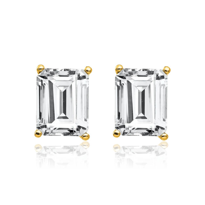 14K Solid Yellow Gold Cubic Zirconia CZ Studs Gemstone Solitaire Earrings April Birthstone Jewelry