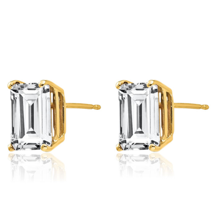 14K Solid Yellow Gold Cubic Zirconia CZ Studs Gemstone Solitaire Earrings April Birthstone Jewelry