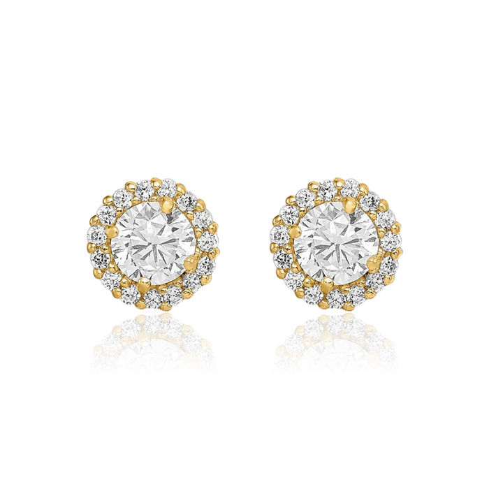 14K Solid Yellow Gold Cubic Zirconia CZ Stud Earrings