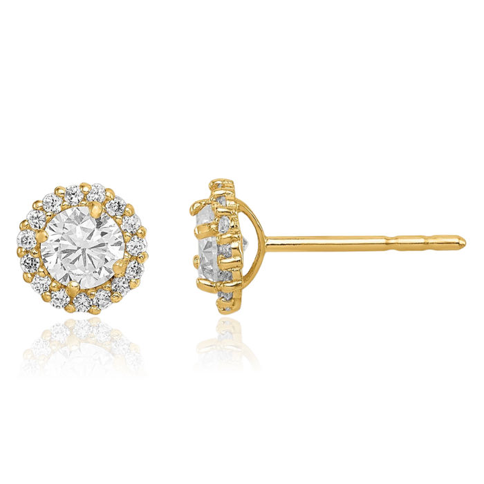 14K Solid Yellow Gold Cubic Zirconia CZ Stud Earrings