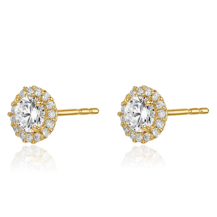 14K Solid Yellow Gold Cubic Zirconia CZ Stud Earrings