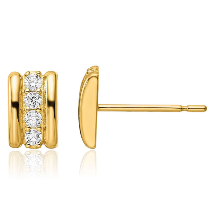 14K Solid Yellow Gold Cubic Zirconia CZ Stud Earrings
