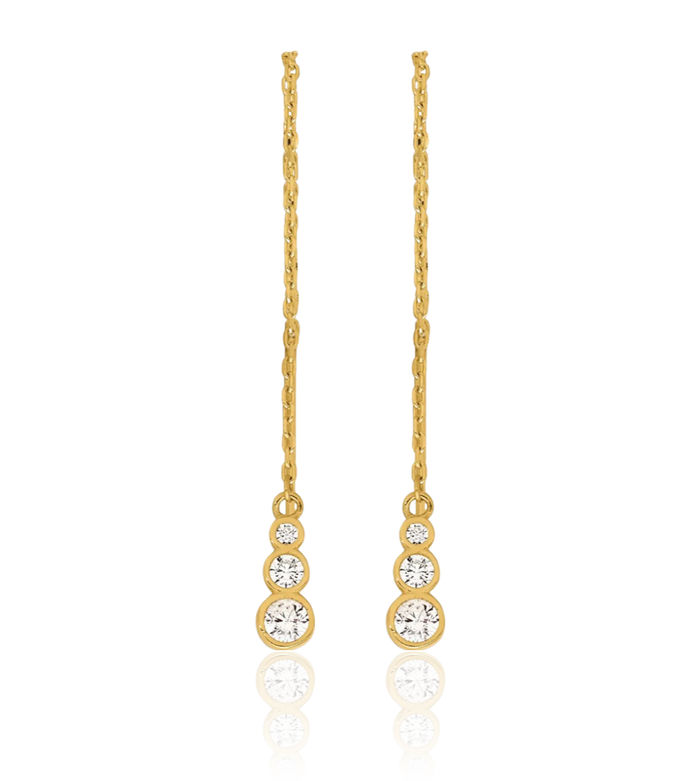 14K Solid Yellow Gold Cubic Zirconia CZ Threader Drop Dangle Earrings