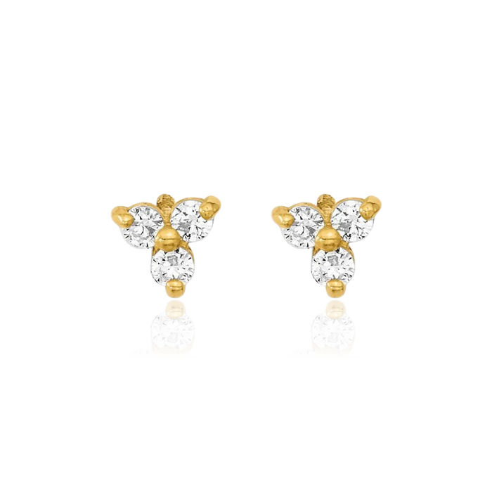 14K Solid Yellow Gold Cubic Zirconia CZ Triangle Stud Earrings