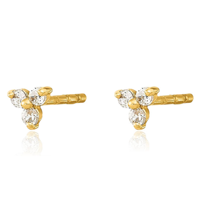 14K Solid Yellow Gold Cubic Zirconia CZ Triangle Stud Earrings