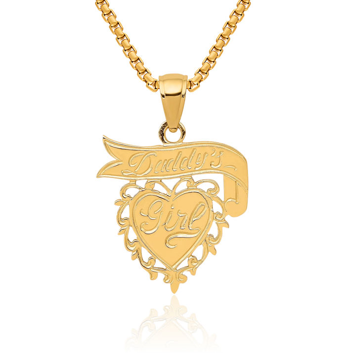 14K Solid Yellow Gold Daddys Girl Heart Necklace Love Pendant Charm