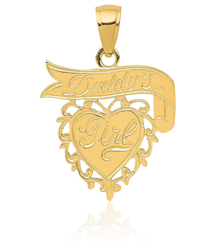 14K Solid Yellow Gold Daddys Girl Heart Necklace Love Pendant Charm