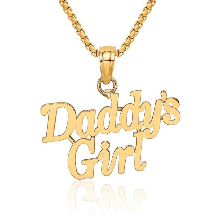 14K Solid Yellow Gold Daddys Girl Necklace Chain Pendant Charm