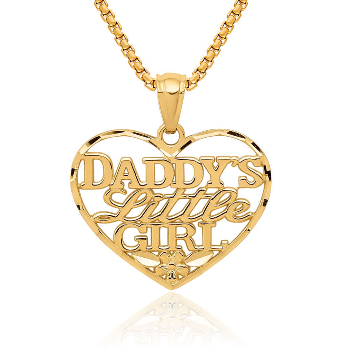 14K Solid Yellow Gold Daddys Little Girl Heart Necklace Love Pendant Charm