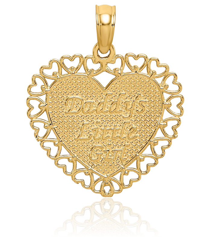 14K Solid Yellow Gold Daddys Little Girl Heart Necklace Love Pendant Charm