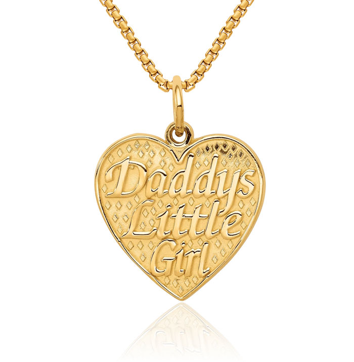 14K Solid Yellow Gold Daddys Little Girl Necklace Chain Pendant Charm