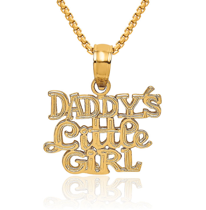 14K Solid Yellow Gold Daddys Little Girl Necklace Chain Pendant Charm