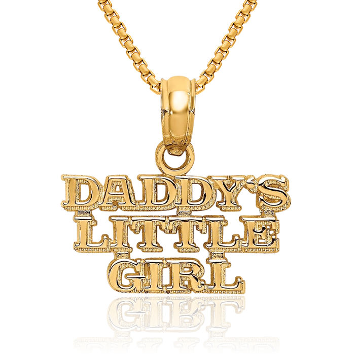 14K Solid Yellow Gold Daddys Little Girl Necklace Chain Pendant Charm