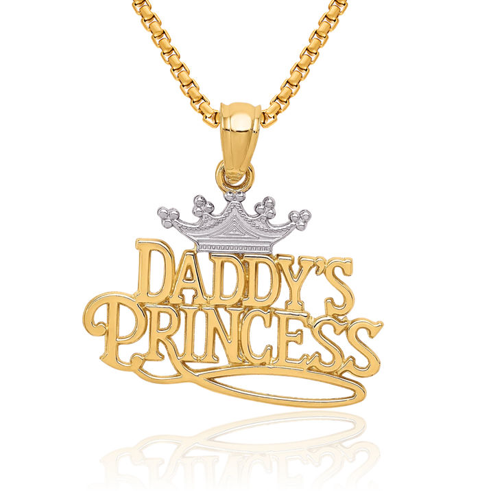 14K Solid Yellow Gold Daddys Royal Princess Necklace Chain Pendant Charm