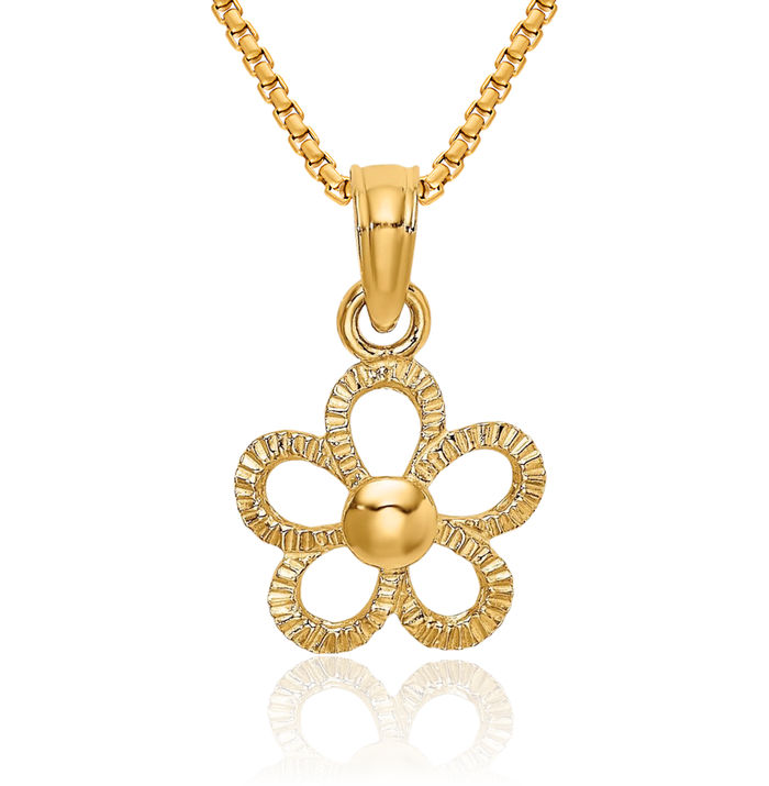 14K Solid Yellow Gold Daisy Flower Necklace Chain Pendant Charm