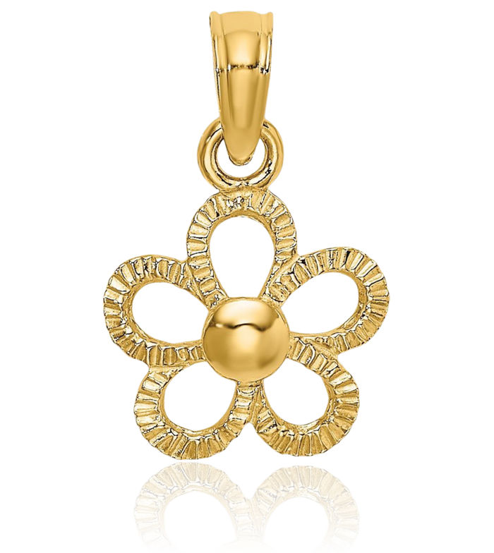 14K Solid Yellow Gold Daisy Flower Necklace Chain Pendant Charm