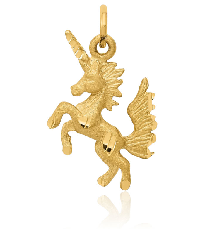 14K Solid Yellow Gold Dancing Unicorn Magical Horse Head Necklace Animal Lover Pendant Equestrian Charm