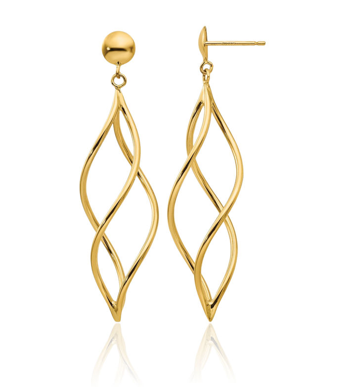 14K Solid Yellow Gold Tube Drop Dangle Earrings