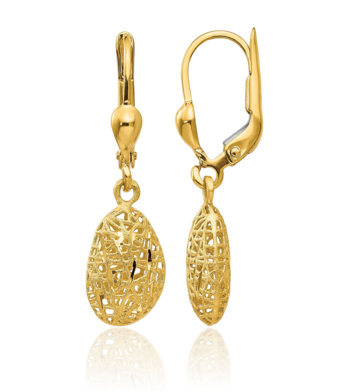 14K Solid Yellow Gold Drop Dangle Earrings