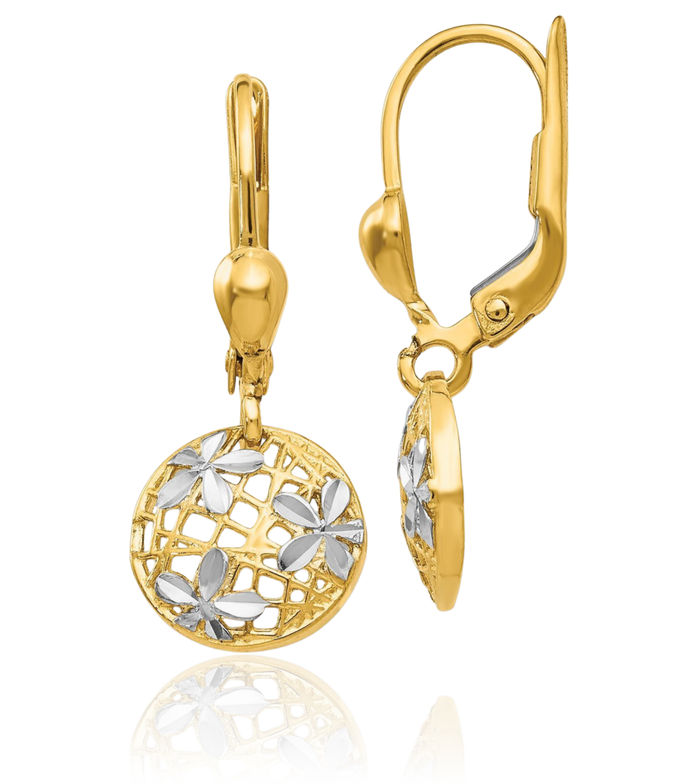 14K Solid Yellow Gold Drop Dangle Earrings