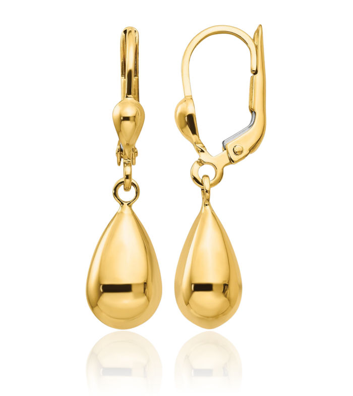 14K Solid Yellow Gold Drop Dangle Earrings