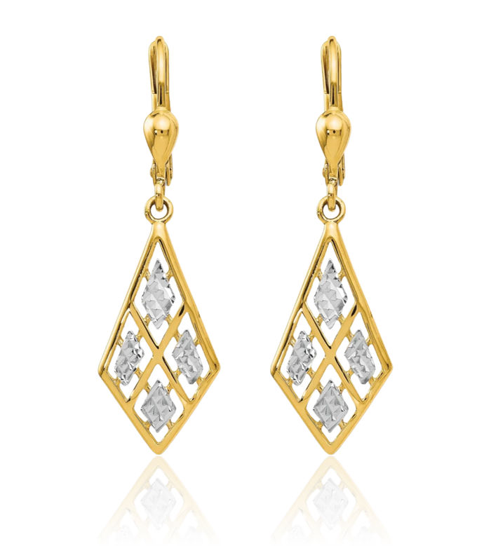 14K Solid Yellow Gold Drop Dangle Earrings