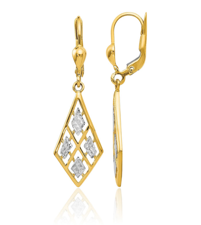 14K Solid Yellow Gold Drop Dangle Earrings