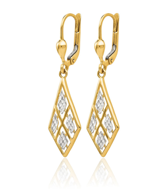 14K Solid Yellow Gold Drop Dangle Earrings