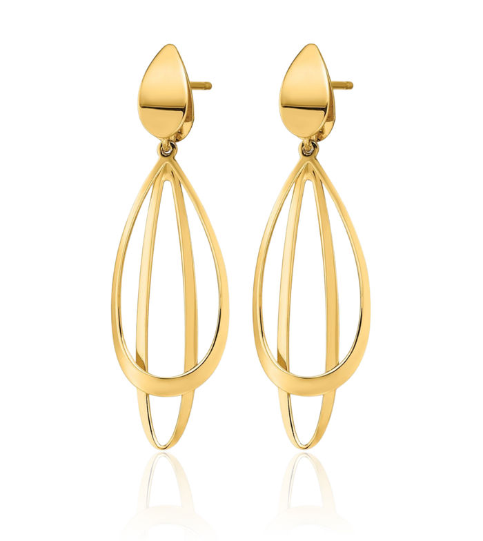 14K Solid Yellow Gold Post Drop Dangle Earrings