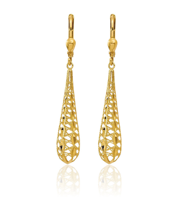 14K Solid Yellow Gold Drop Dangle Earrings